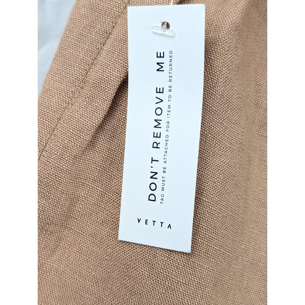 Vetta 100% Linen High Rise Pocket Shorts Size L Tan Elastic Minimalist Capsule - Picture 6 of 9